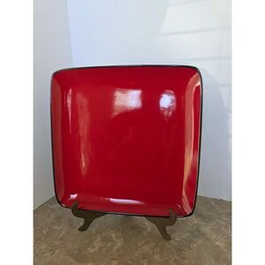 Home Trends‎ Red Square Dinner Plate Black Rim Modern Ceramic Dish